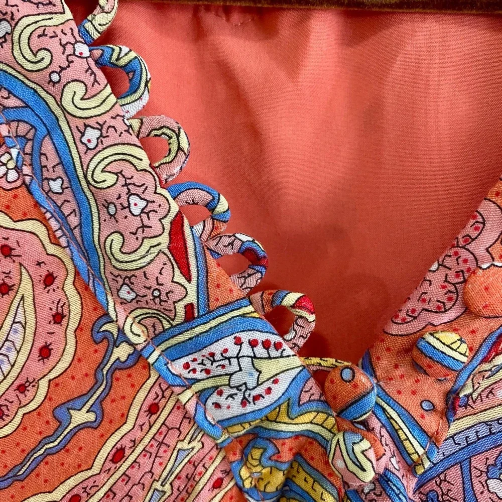 Molly Bracken Paisley V-Neck Midi Dress Coral L Boho Upside‎ Down Label